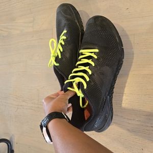 Black and Yellow Low-Top Athletic Shoes with Neon Laces